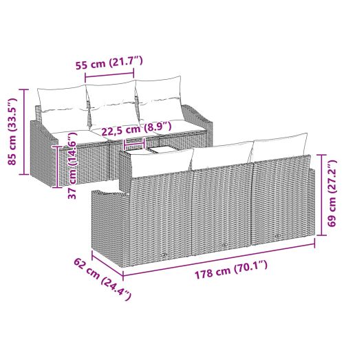 Комплект дивани с възглавница 7 pcs Сив и тъмносин полиратан
