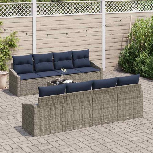 Комплект дивани с възглавница 9 pcs Сив и тъмносин полиратан