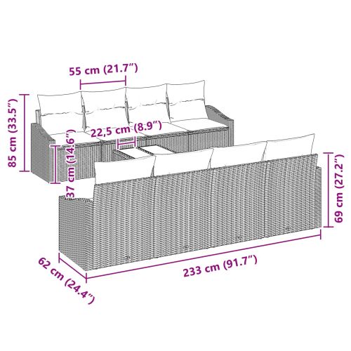 Комплект дивани с възглавница 9 pcs Сив и тъмносин полиратан
