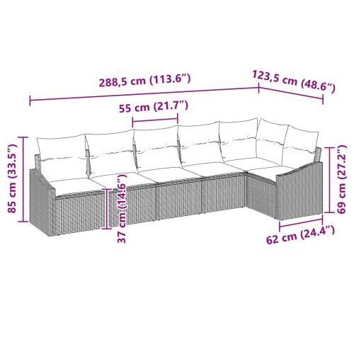 Градински Софа Комплект 6 pcs Сив и тъмен син полиратан