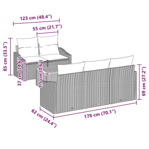 Градински Софа Комплект 6 pcs Сив и тъмен син полиратан