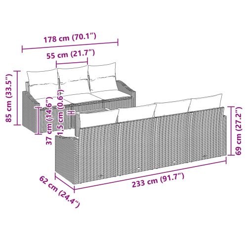 Градински Софа Комплект 9 pcs Сив и тъмен син полиратан