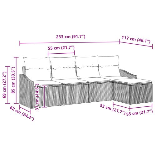 Комплект дивани с възглавница 5 pcs полиратан