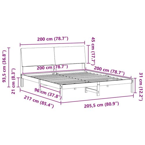 Рамка на леглото с таблото Бял и светлосив 200 x 200 cm