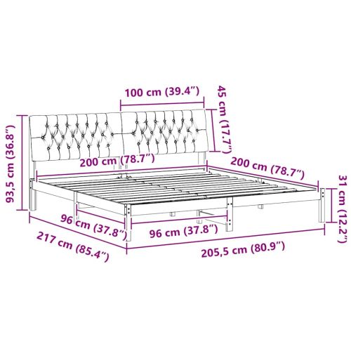 Леглова рамка с тапицирана гръбна част Бяло 200 x 200 cm