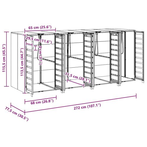 Контейнер за съхранение на 3 коша 340 x 77.5 x 115.5 см Стомана