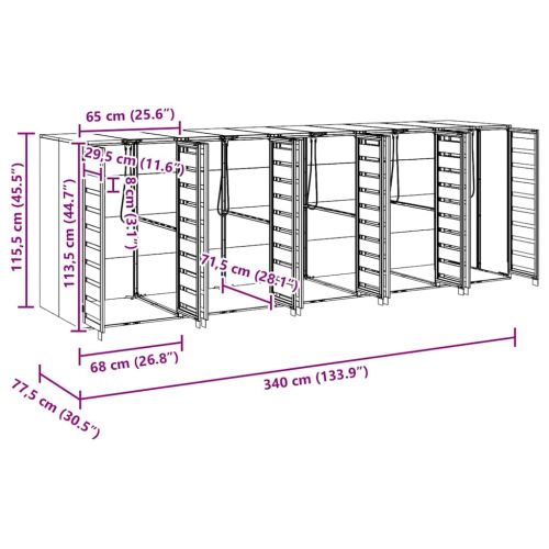 Контейнер за съхранение на 3 коша 340 x 77.5 x 115.5 см Стомана