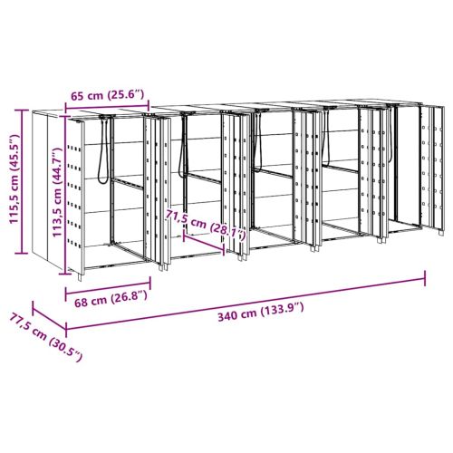 Контейнер за съхранение на 3 коша 340 x 77.5 x 115.5 см Стомана