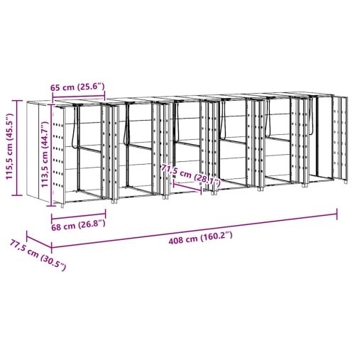Контейнер за съхранение на 3 коша 340 x 77.5 x 115.5 см Стомана