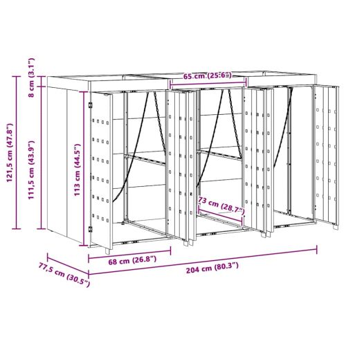 Контейнер за съхранение на 3 коша 340 x 77.5 x 115.5 см Стомана
