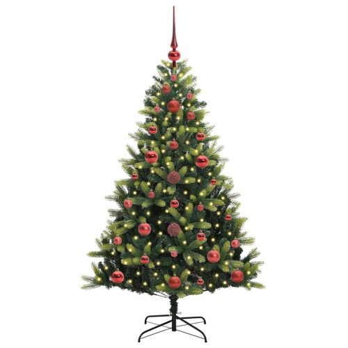 Изкуствен коледен дърво с панти 150 LEDs Зелен 120 cm PVC и PE
