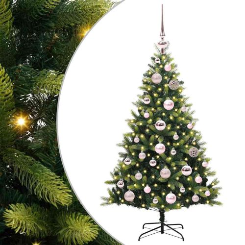 Изкуствен коледен дърво с панти 150 LEDs Зелен 120 cm PVC и PE