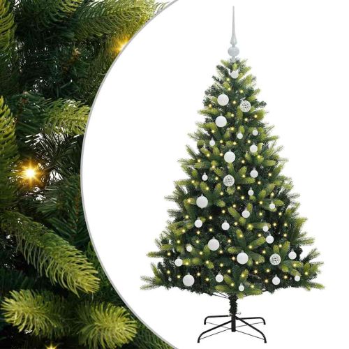 Изкуствен коледен дърво с панти 150 LEDs Зелен 120 cm PVC и PE