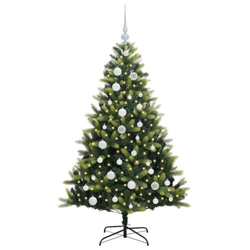 Изкуствен коледен дърво с панти 150 LEDs Зелен 120 cm PVC и PE