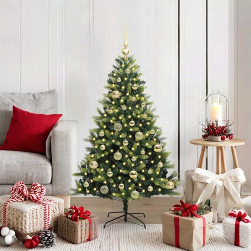 Изкуствен коледен дърво с панти 150 LEDs Зелен 120 cm PVC и PE