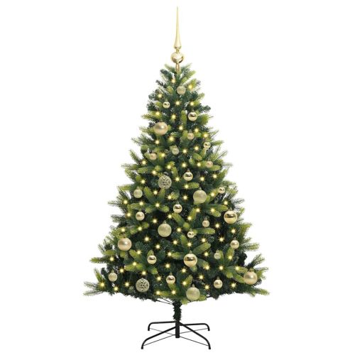 Изкуствен коледен дърво с панти 150 LEDs Зелен 120 cm PVC и PE