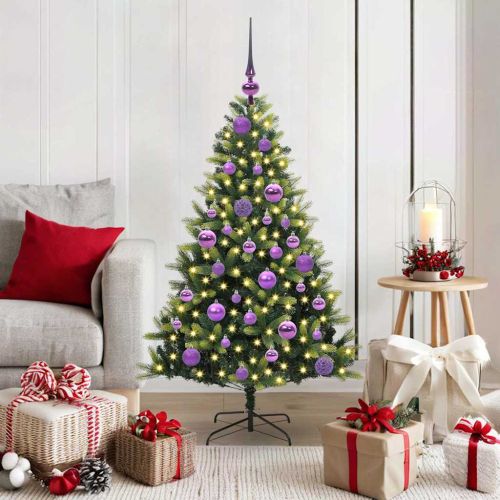 Изкуствен коледен дърво с панти 150 LEDs Зелен 120 cm PVC и PE