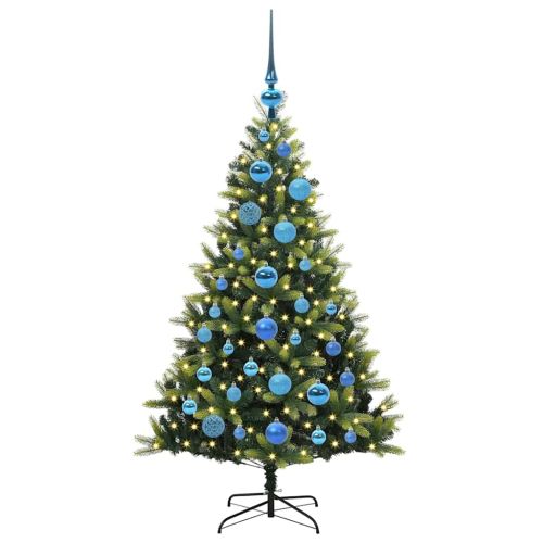 Изкуствен коледен дърво с панти 150 LEDs Зелен 120 cm PVC и PE