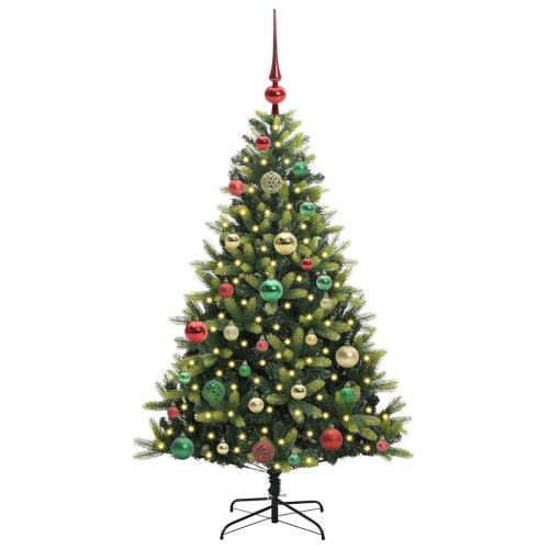 Изкуствен коледен дърво с панти 150 LEDs Зелен 120 cm PVC и PE