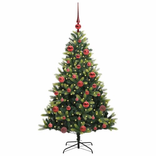 Изкуствен коледен дърво с панти 150 LEDs Зелен 150 cm PVC и PE