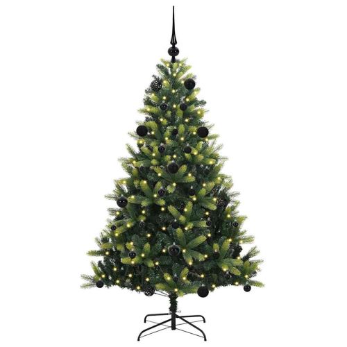 Изкуствен коледен дърво с панти 150 LEDs Зелен 150 cm PVC и PE