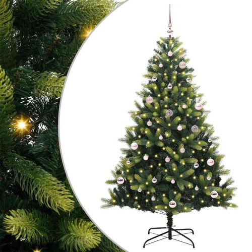 Изкуствен коледен дърво с панти 150 LEDs Зелен 150 cm PVC и PE