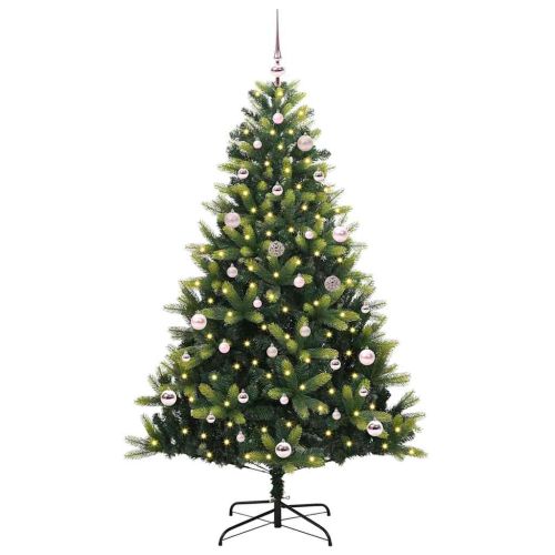 Изкуствен коледен дърво с панти 150 LEDs Зелен 150 cm PVC и PE