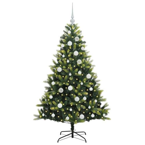 Изкуствен коледен дърво с панти 150 LEDs Зелен 150 cm PVC и PE