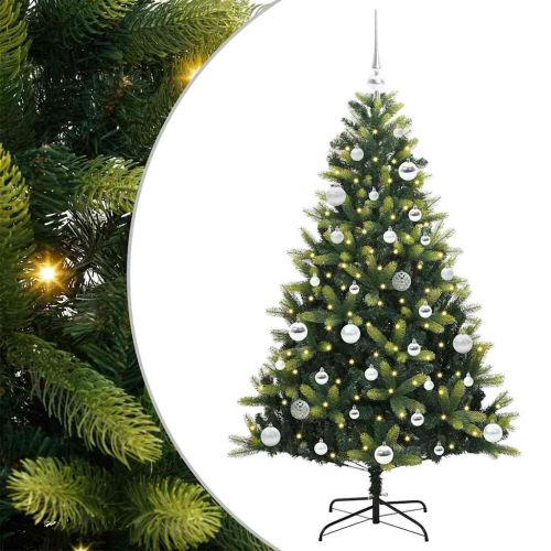 Изкуствен коледен дърво с панти 150 LEDs Зелен 150 cm PVC и PE