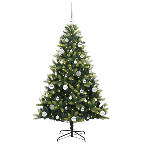 Изкуствен коледен дърво с панти 150 LEDs Зелен 150 cm PVC и PE