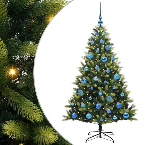 Изкуствен коледен дърво с панти 150 LEDs Зелен 150 cm PVC и PE