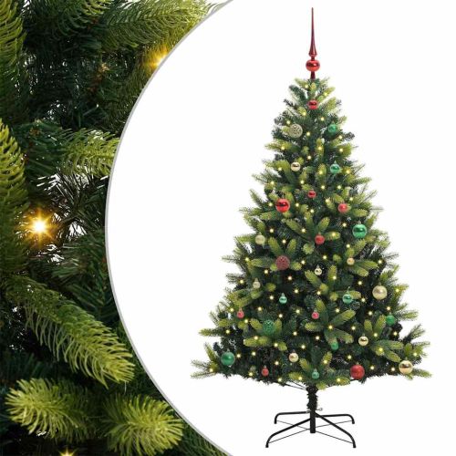 Изкуствен коледен дърво с панти 150 LEDs Зелен 150 cm PVC и PE