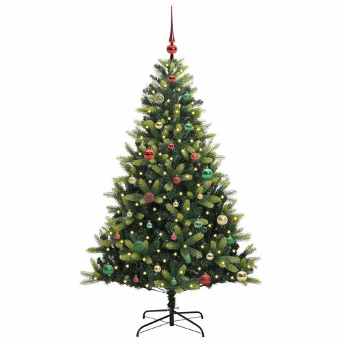 Изкуствен коледен дърво с панти 150 LEDs Зелен 150 cm PVC и PE