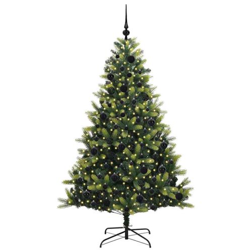 Изкуствен сгъваем коледен дърво с 300 LED светлини Зелен 180 cm