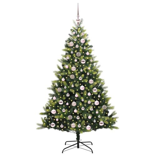 Изкуствен сгъваем коледен дърво с 300 LED светлини Зелен 180 cm