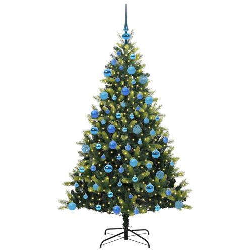 Изкуствен сгъваем коледен дърво с 300 LED светлини Зелен 180 cm