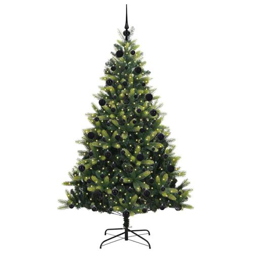 Изкуствен сгъваем коледен дърво с 300 LED светлини Зелен 210 cm