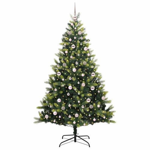 Изкуствен сгъваем коледен дърво с 300 LED светлини Зелен 210 cm