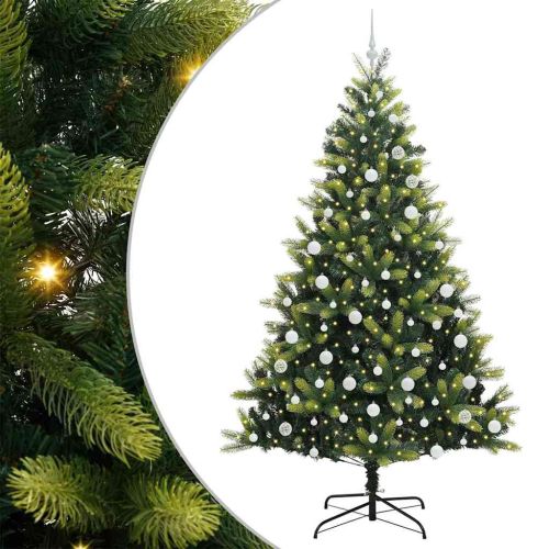 Изкуствен сгъваем коледен дърво с 300 LED светлини Зелен 210 cm