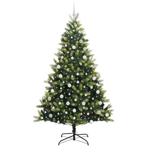 Изкуствен сгъваем коледен дърво с 300 LED светлини Зелен 210 cm