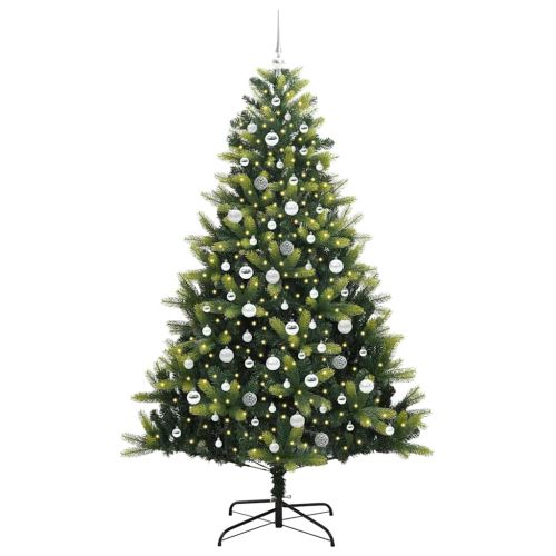 Изкуствен сгъваем коледен дърво с 300 LED светлини Зелен 210 cm