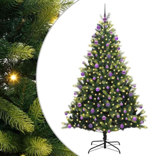 Изкуствен сгъваем коледен дърво с 300 LED светлини Зелен 210 cm