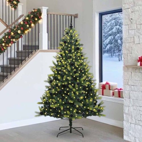 Изкуствен сгъваем коледен дърво с 300 LED светлини Зелен 240 cm
