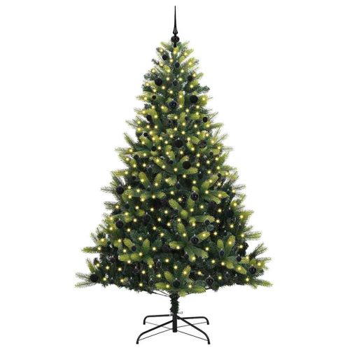 Изкуствен сгъваем коледен дърво с 300 LED светлини Зелен 240 cm