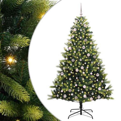 Изкуствен сгъваем коледен дърво с 300 LED светлини Зелен 240 cm