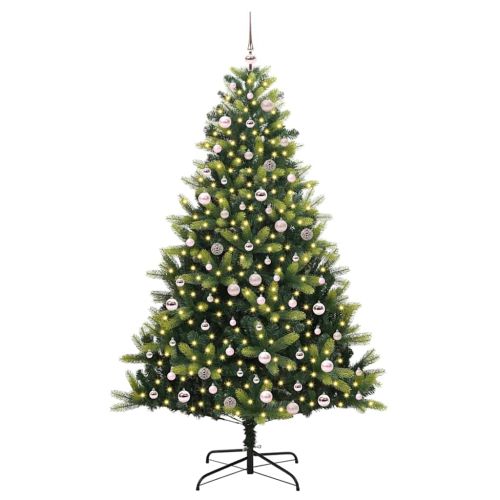 Изкуствен сгъваем коледен дърво с 300 LED светлини Зелен 240 cm