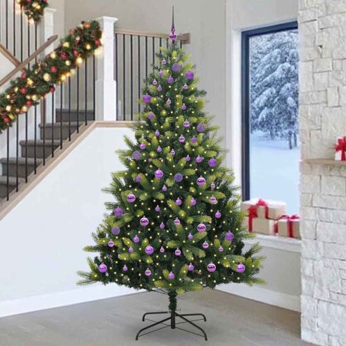 Изкуствен сгъваем коледен дърво с 300 LED светлини Зелен 240 cm