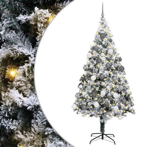 С изкуствено коледно дърво с 300 LED светодиода Бяло 180 cm