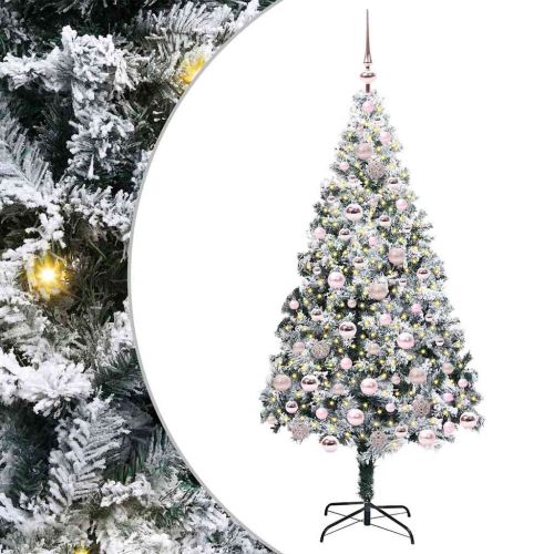 С изкуствено коледно дърво с 300 LED светодиода Бяло 180 cm