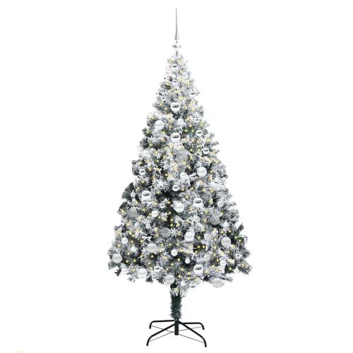 С изкуствено коледно дърво с 300 LED светодиода Бяло 180 cm